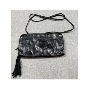 Hobo The original Black Leather Crossbody Tassle Removable Strap Clutch Purse